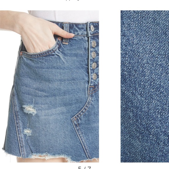 Free people distressed raw hem denim a-line skirt - Picture 3 of 6
